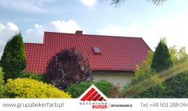 Renowacja dachu Skwierzyna, zerwanie starej powłoki, dwukrotne malownie dachu RAL 3013